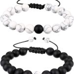 BBTO Howlite Bracelet Black Matte Agate Bracelet Couples Bracelet Distance Bracelet Energy Beads Bracelet for Valentine's Day Present